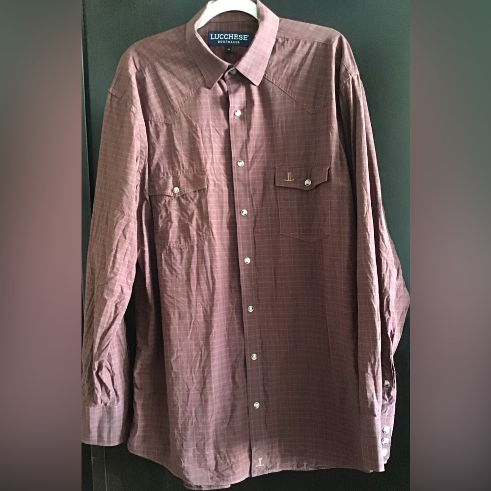 Lucchese Men's Burgundy Plaid Western Button-Down Shirt